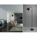 Kleine LED Stehleuchte Stoffschirm Schwarz/Gold mit Flexarm, Höhe 130cm