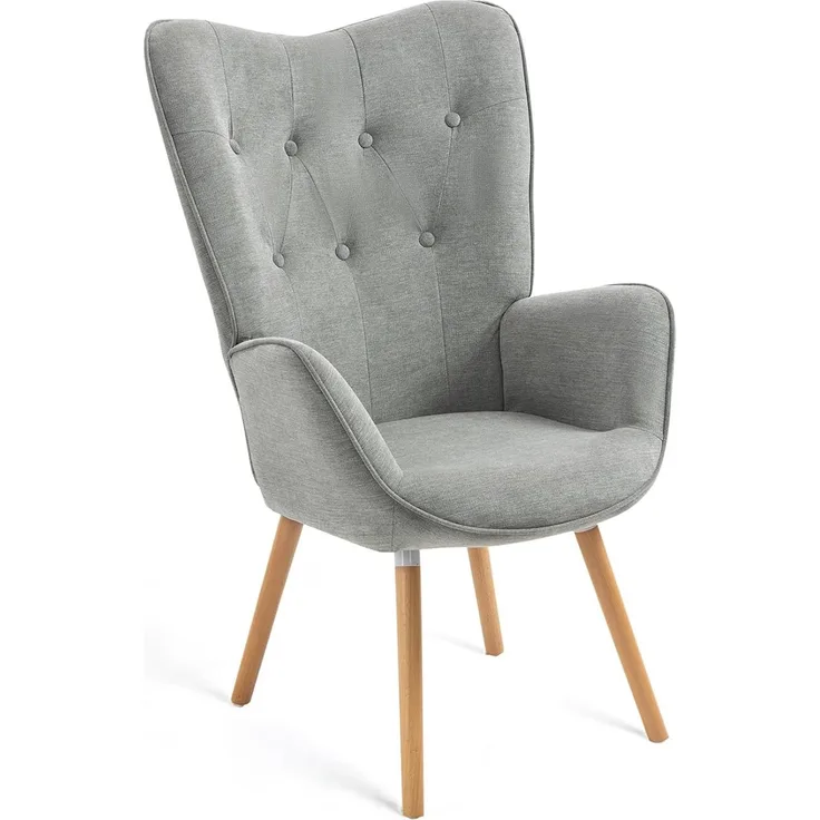 MEUBLE COSY Sessel Wohnzimmer Relaxsessel Lesesessel Lehnstühle Polstersessel Einzelsofa mit Holzbein Ohrensessel für Schlafzimmer Büro Vanity, Stoff, Grau