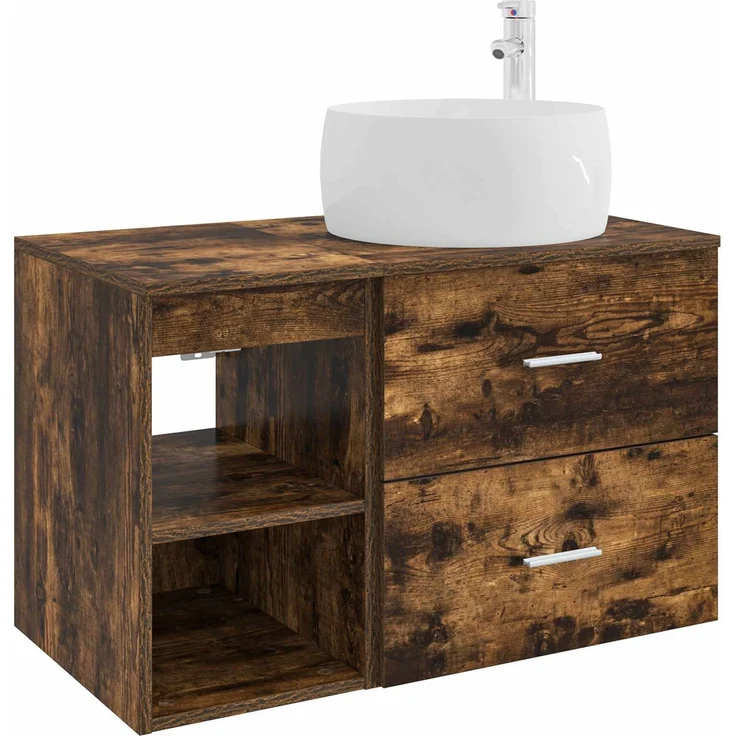 vidaXL Wandmontiertes Badezimmermöbel-Set 2 stk. Geräucherte Eiche 3403924 – Bild 2
