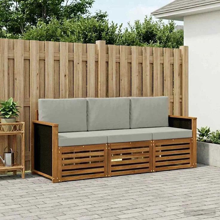 vidaXL Outdoor-Sofagarnitur 3 stk. 3-Sitzer Natur und Hellgrau 3383952 – Bild 1