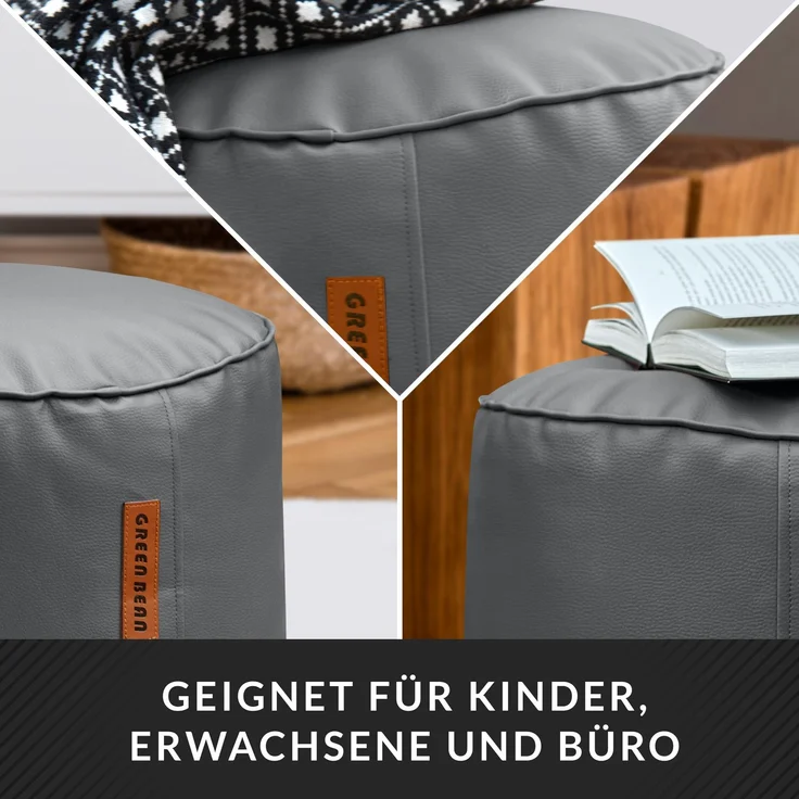 Green Bean® Sitzhocker aus Kunstleder - Pouf mit EPS Perlen Füllung - 43 x 30 cm - perfekte Ergänzung zum Sitzsack - Grau – Bild 3