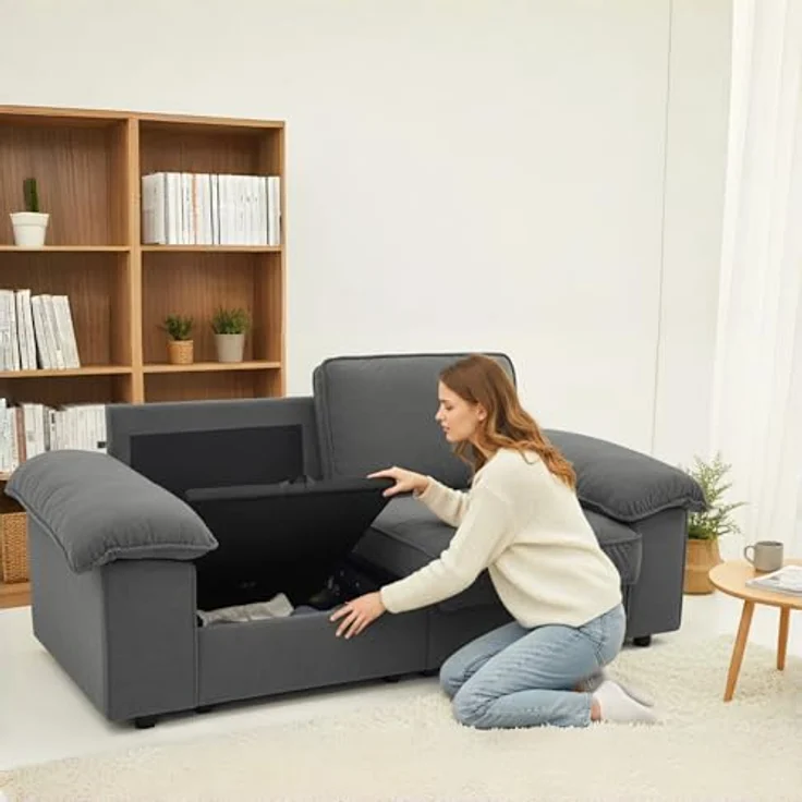 Ball & Cast 2 Sitzer Sofa mit Schlaffunktion - Couch mit Stauraum unter dem Sitz, 201 x 89 x 91 cm (BxHxT), Komfortabel für Moderne Wohnzimmer, Grau – Bild 5