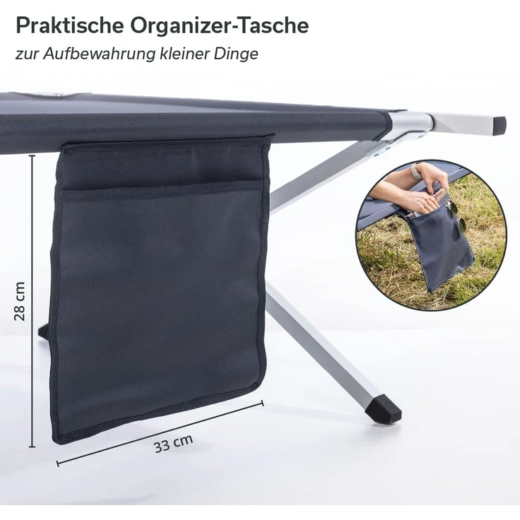 Skandika Feldbett Campingliege Vuoma, Klappbare Sonnenliege, Campingbett, max. 200 kg Organizer-Tasche, 210x75 cm, Anti-Rutsch-Füße, Tragetasche, Garten – Bild 6