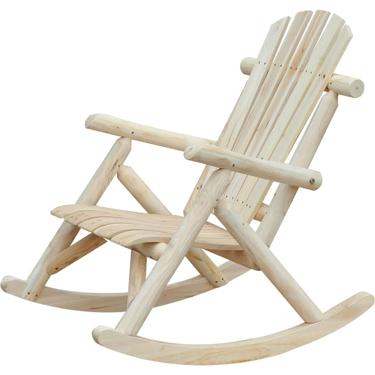 Schaukelstuhl aus Holz Schaukelsessel mit hoher Rückenlehne wetterfest Gartenstuhl bis 113kg belastbar Relaxstuhl für Wohnzimmer Garten, Rasen, Balkon Natur--Naturholz--98x66x96cm--YOUDENOVA – Bild 2