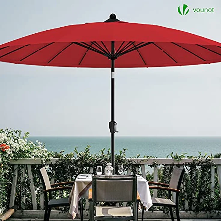 VOUNOT Shanghai Sonnenschirm 270 cm Rund mit Kurbelvorrichtung, Knickbar, Sonnenschutz UV-Schutz, Balkonschirm Gartenschirm Marktschirm mit Schutzhülle, Rot – Bild 5