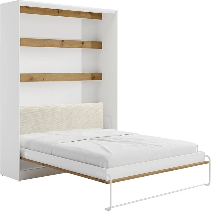 Vente-unique - RAPILI - Schrankbett - Metall - Naturfarben hell, Weiß - 159 x 239.2 x 225.2 cm – Bild 3