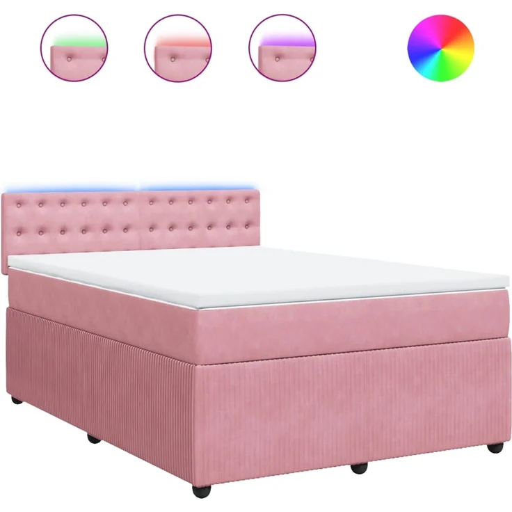 vidaXL Boxspringbett mit Matratze Rosa 140x190 cm Samt 3290051 – Bild 2