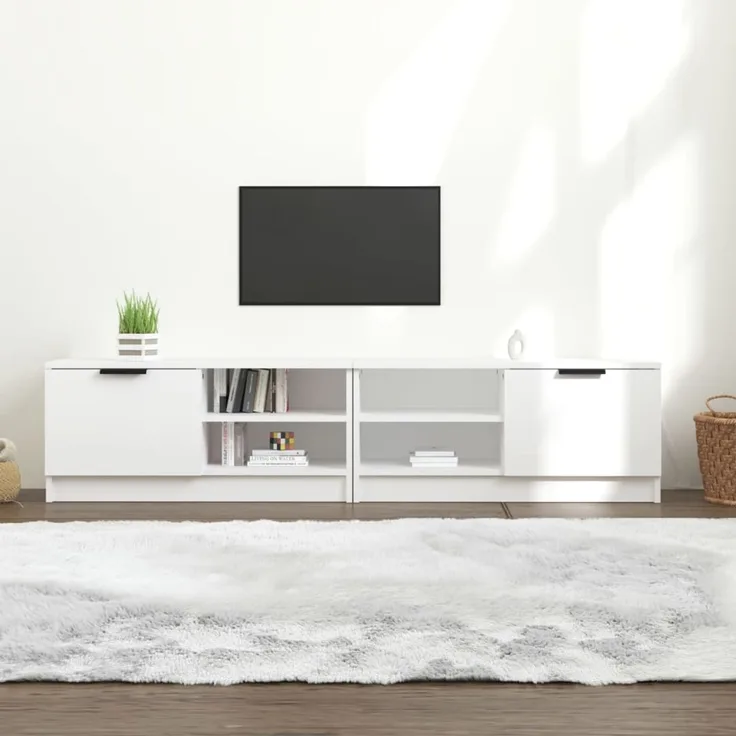 2 pcs TV-Schrank, Lowboard TV Weiß 80x35x36,5 cm Holzwerkstoff