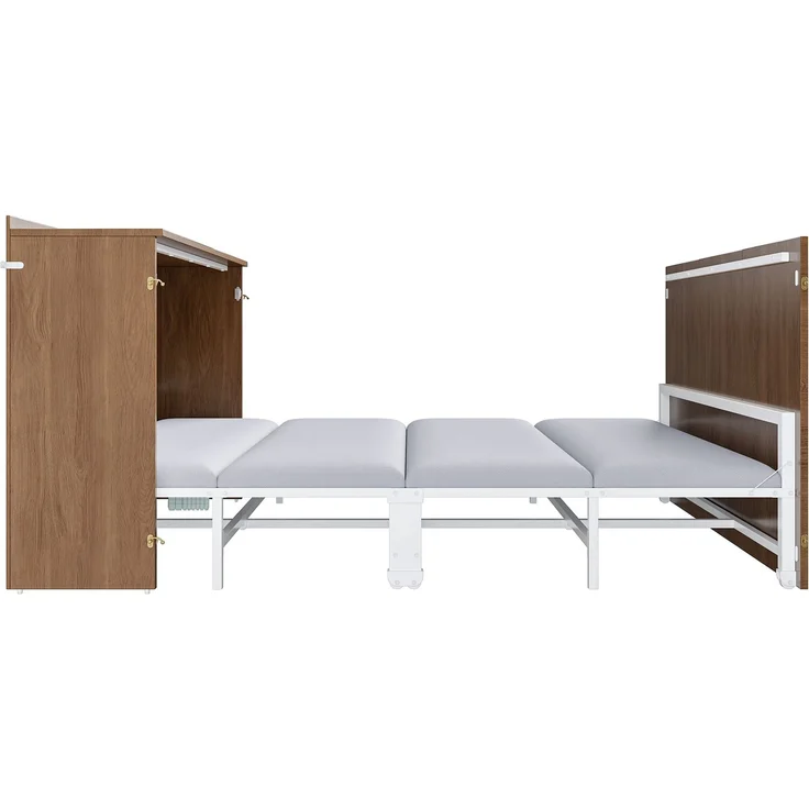 Klappbett 140 x 200 cm, Ausziehbarer Schrankbettrahmen mit Leinenmatratze, Platzsparendes Gästebett mit Metallgestell und Leisen Rollen – Bild 10