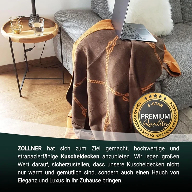 ZOLLNER Kuscheldecke flauschig in 150x200 cm, kuschelige und weiche Sofadecke, waschbar, braum-caramel – Bild 6