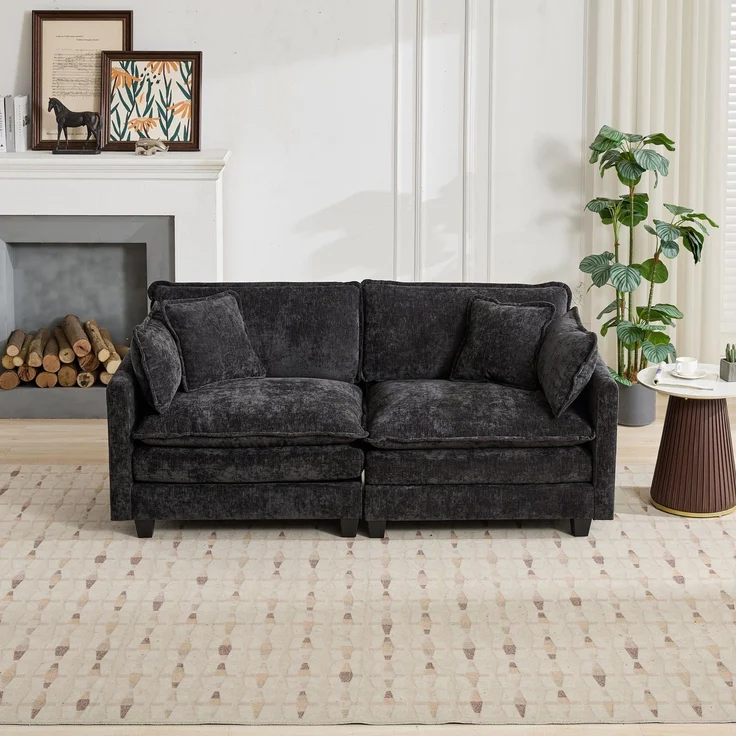 ZUBALIYA Sofa mit LED - Beleuchtung, mit Chenille - Bezug, mit Cordbezug, modular aufgebaut, aus Chenille, für Wohnzimmer und Apartments – Bild 3