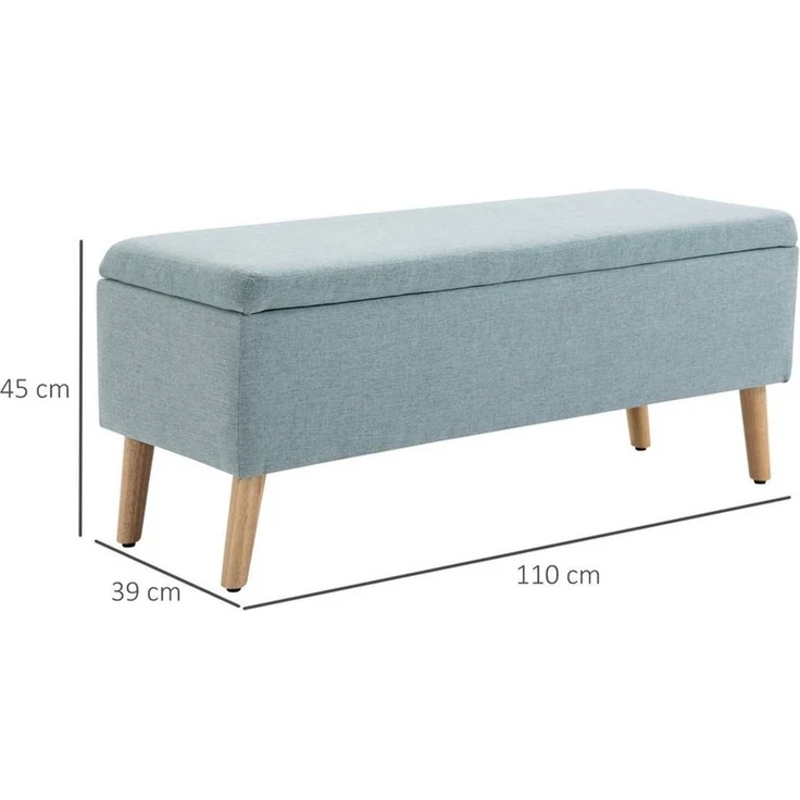 HOMCOM Sitzbank Polsterbank mit Stauraum (Aufbewahrungsbank, 1-St, Bettbank), Gummiholz Hellgrün 110 x 39 x 45 cm – Bild 3