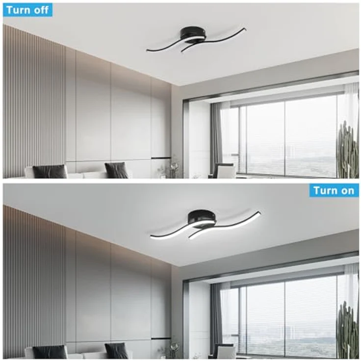 Goeco Modern LED Deckenleuchte, 12W 1300LM Wohnzimmerlampe Schwarz, 2 Flammige, LED Deckenlampe Innen Acryl Deckenbeleuchtung 6500K Kaltweißes Licht für Schlafzimmer, Wohnzimmer, Flur, Küche – Bild 5