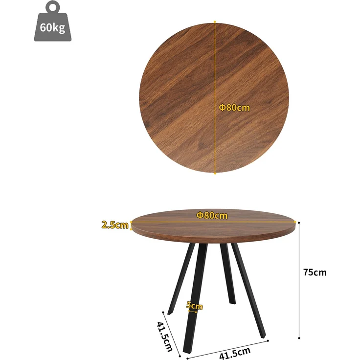 Quadratischer Esstisch 80×80 cm, MDF Tischplatte mit stabilen Metallbeinen, kompakter Küchentisch, Arbeits- und Studiertisch, multifunktional – Bild 7