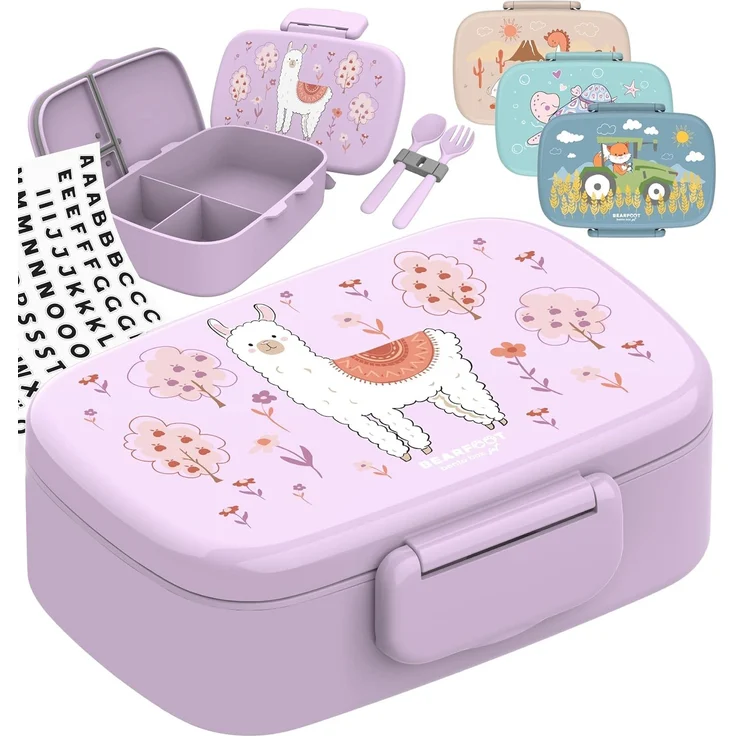 BEARFOOT Lunchbox Brotdose Kinder mit Fächern, leicht & auslaufsicher - Lama, Kindergarten und Schule - Mädchen und Jungen, Vesperbox, Snackbox