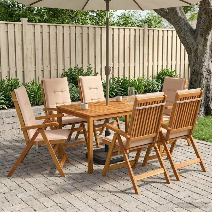 vidaXL 7-Piece Garden Dining Set 6-Sitzer Beige Massivholz Akazie 3434562 – Bild 1