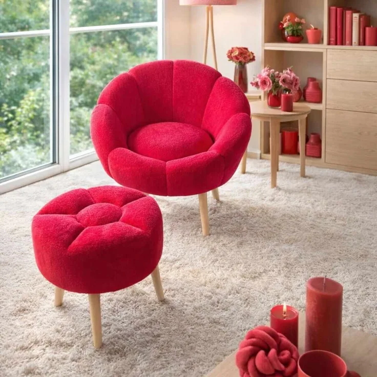 Hanah Home 'Lida - Fuchsia' Ohrensessel- und Hocker-Set (2-teilig), Fuchsie, 75 x 100 x 42 cm