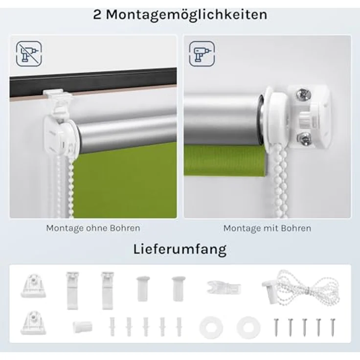 WOLTU Verdunkelungsrollo ohne Bohren, Thermo Verdunkelungsrollo mit Kette, Sichtschutz, für Türen und Fenster, Grün，B90 x H150 cm – Bild 5