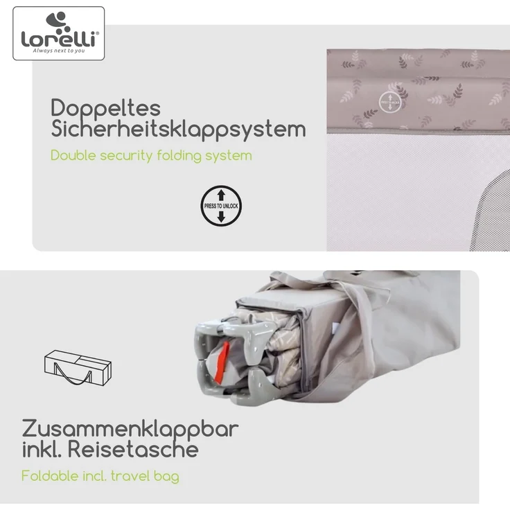 Lorelli Baby Reisebett Laufstall Moonlight seitliche Öffnung Tragetasche faltbar braun – Bild 4