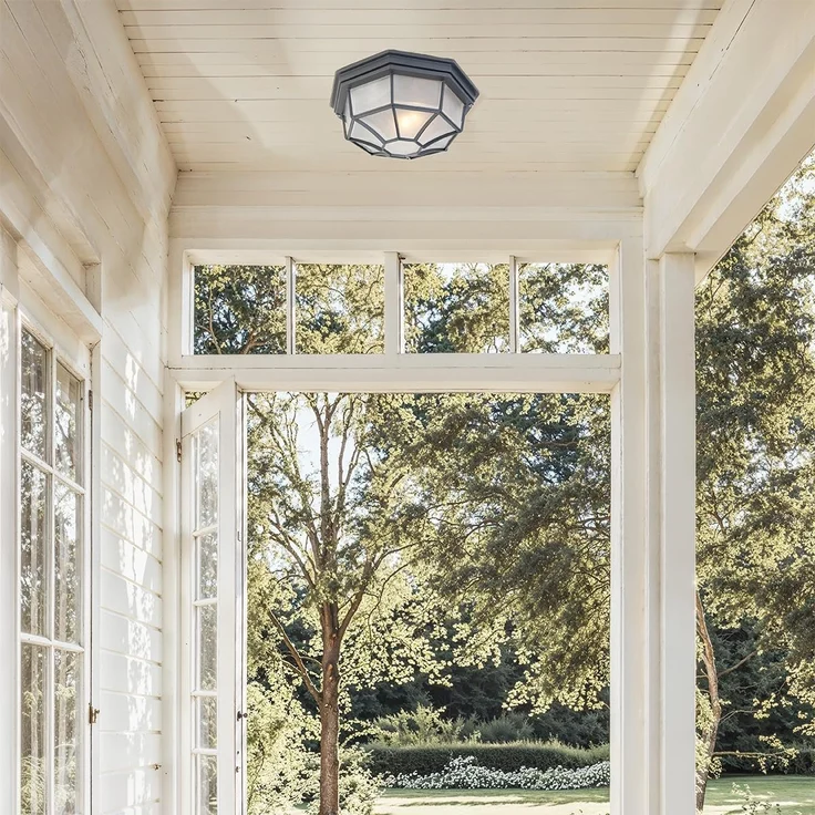 Qazqa Außen-Deckenleuchte Bri, ohne Leuchtmittel, E27, Dunkelgrau, Landhaus, Aluminium, 1-flammig – Bild 2