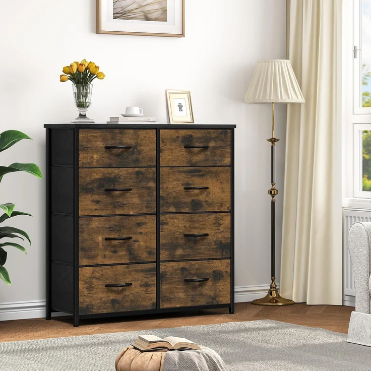 YITAHOME kommode mit Schubladen, Schrank mit 8 Schubladen aus Stoff, Aufbewahrungskommode für Schlafzimmer, Wohnzimmer, Kinderzimmer, Flur, rustikal braun – Bild 7