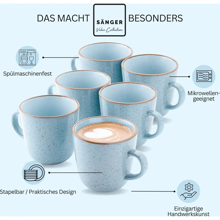SÄNGER Kaffeebecher Set Rio Lagune- 6 teilig aus Steingut – Bild 4