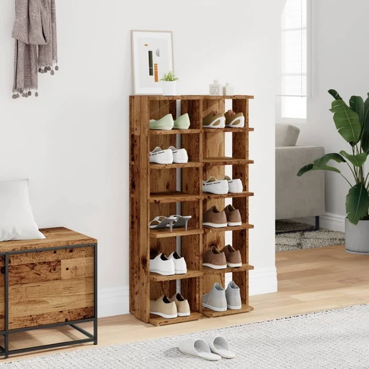 vidaXL Schuhschränke 2 Stk. Altholz-Optik 28x27x102 cm Holzwerkstoff 856665 – Bild 2