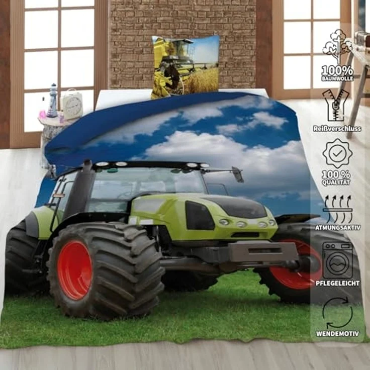 Trecker Bettwäsche Set Traktor 2 tlg 135x200 cm 100% Baumwolle – Bild 2