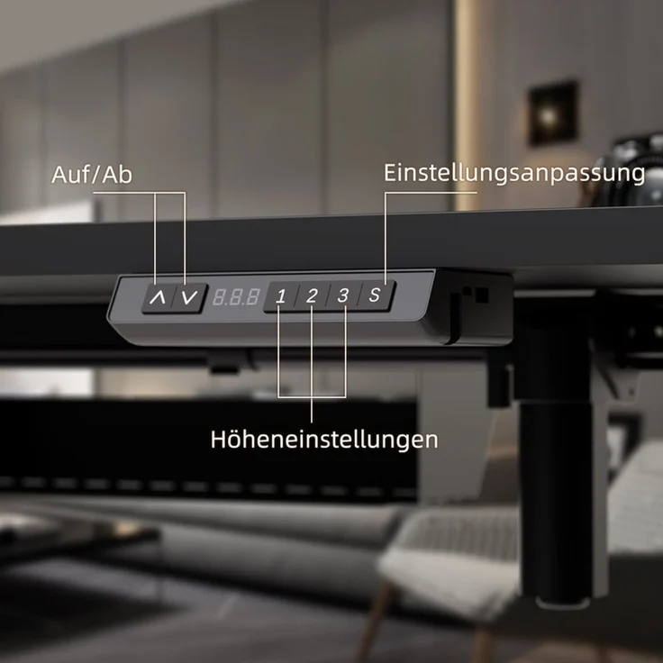 HOMAVO höhenverstellbarer Schreibtisch 60×120 cm, mit Memory- und Anti-Kollisionsfunktion, USB-A- und USB-C-Anschlüssen, Höhe 70–120 cm, Schwarz – Bild 4