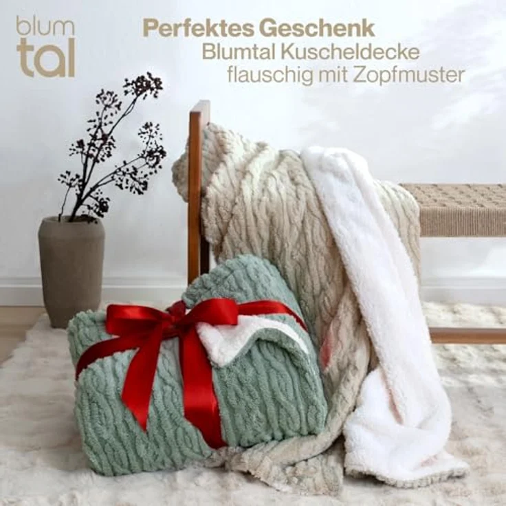 Blumtal Kuscheldecke, Grün, Flauschige Sherpa-Innenseite, Rechteckig 150x200 cm, Oeko-Tex® Standard 100 – Bild 4