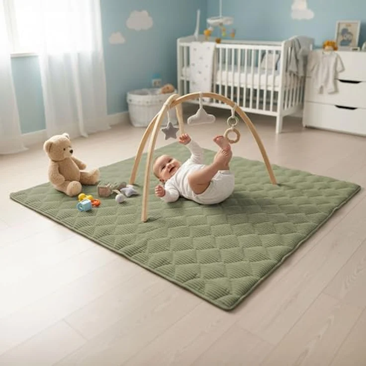 Krabbeldecke Soft-Cord wasserabweisende Sanosoft Babydecke Khaki Grün 120x120cm, Sanosoft, Öko-Tex und Made in Germany – Bild 4