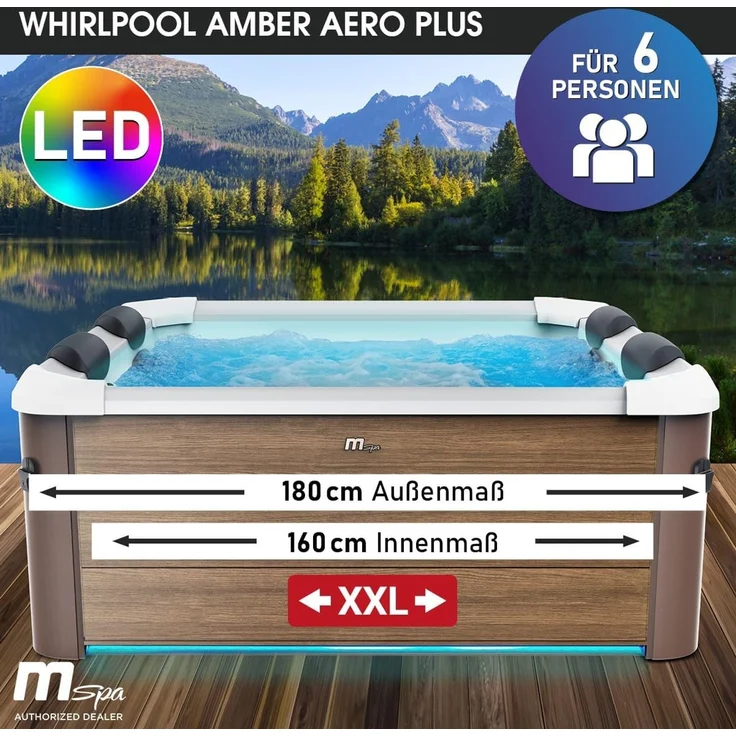 BRAST Whirlpool MSpa Oslo & Amber Aero Plus mit Fester Außenwand inkl. LED-Beleuchtung, (für 6 Personen, 180 x 180 x 65 cm, 140 Massagedüsen), Ganzjähriger Einsatz Winterfest, In & Outdoor Pool – Bild 2