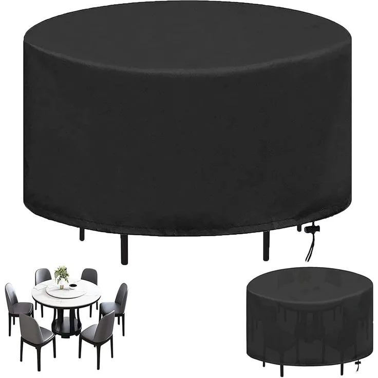 Runde Gartenmöbel-Abdeckung Ø165×85 cm 420D wasserdicht, windfest, UV-Schutz, Outdoor Tisch-Set Cover