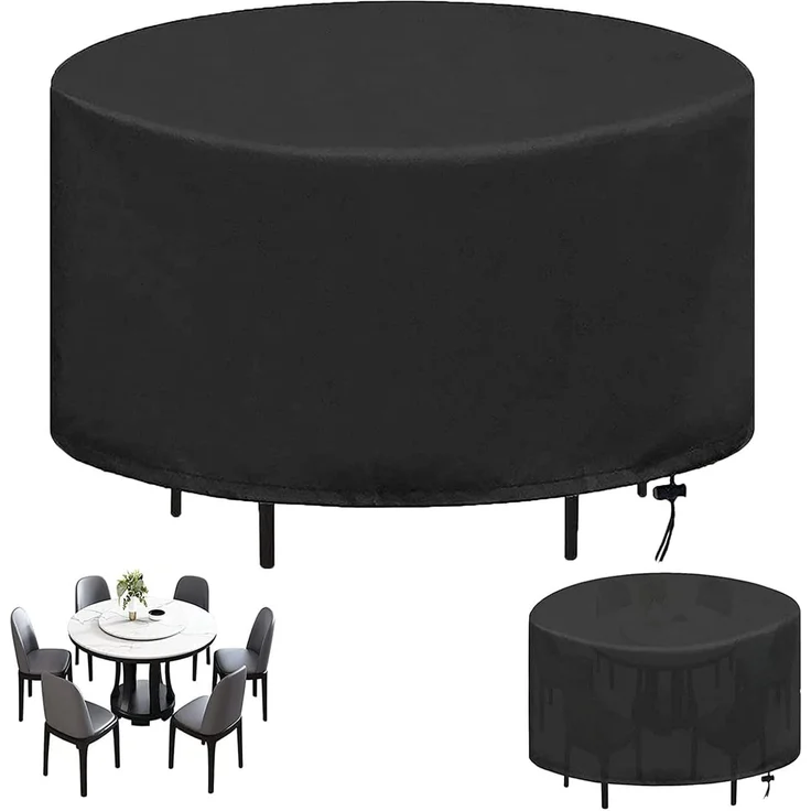 Runde Gartenmöbel-Abdeckung Ø165×85 cm 420D wasserdicht, windfest, UV-Schutz, Outdoor Tisch-Set Cover – Bild 1