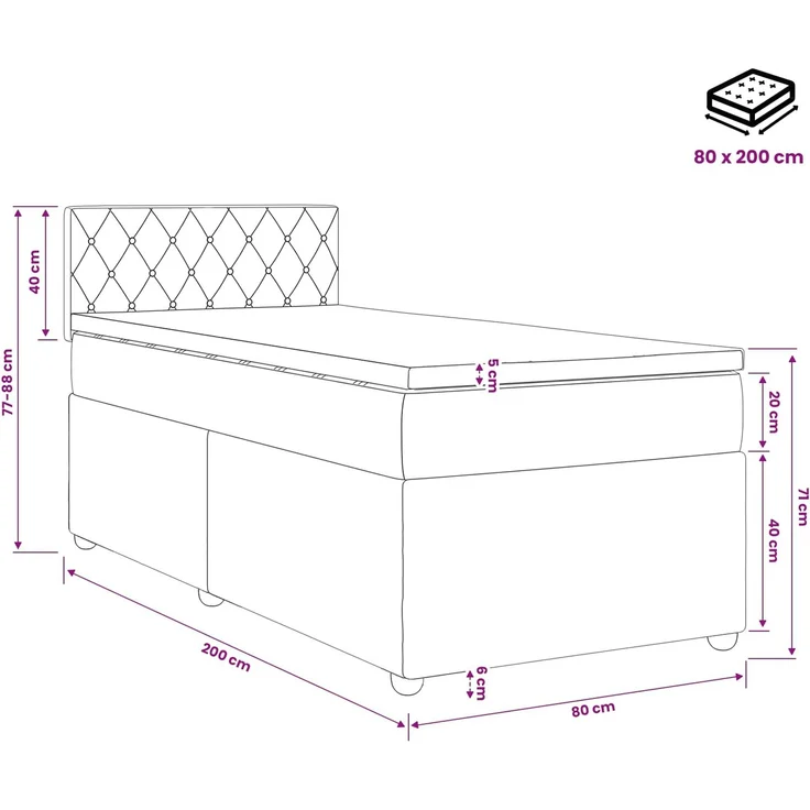 vidaXL Boxspringbett mit Matratze Hellgrau 80 x 200 cm Samt 3451559 – Bild 11