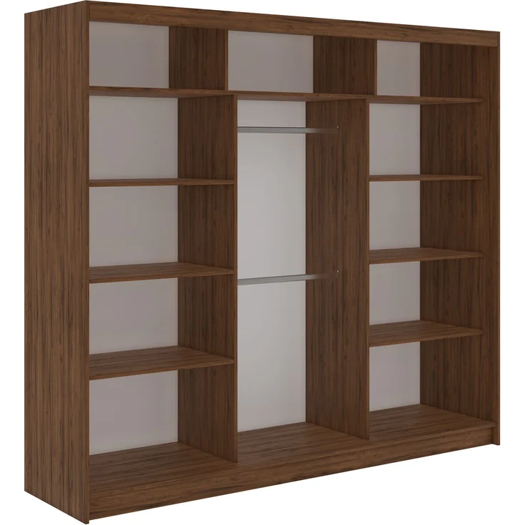 Schwebetürenschrank NAURU mit Lamellen-Optik, moderner Kleiderschrank, Breite 240 cm, inkl. Innenausstattung & Stauraum, Akustikpaneel-Design - Warmia-Nuss und Schwarz – Bild 4