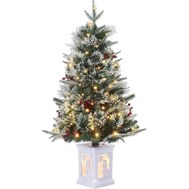 GarveeMore Künstlicher Weihnachtsbaum 90cm Künstlicher Tannenbaum mit LED-Beleuchtung & roten Beeren