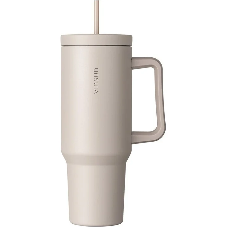 Vinsun Thermobecher Edelstahl Tumbler 1200ml 40oz - Isolierbecher mit Strohhalm und Henkel, 5-tlg, Edelstahl, Doppelwandig isoliert, BPA frei, bruchfest, Kalt- und Heißgetränke – Bild 5