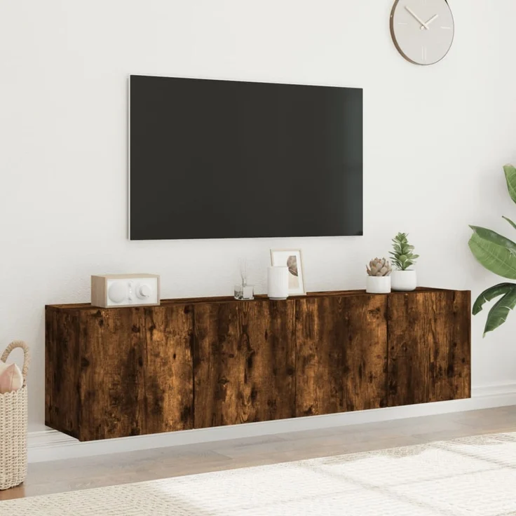 2 pcs TV-Wandschrank, TV Hängeboard Hängeschrank Räuchereiche 80x30x41 cm – Bild 4