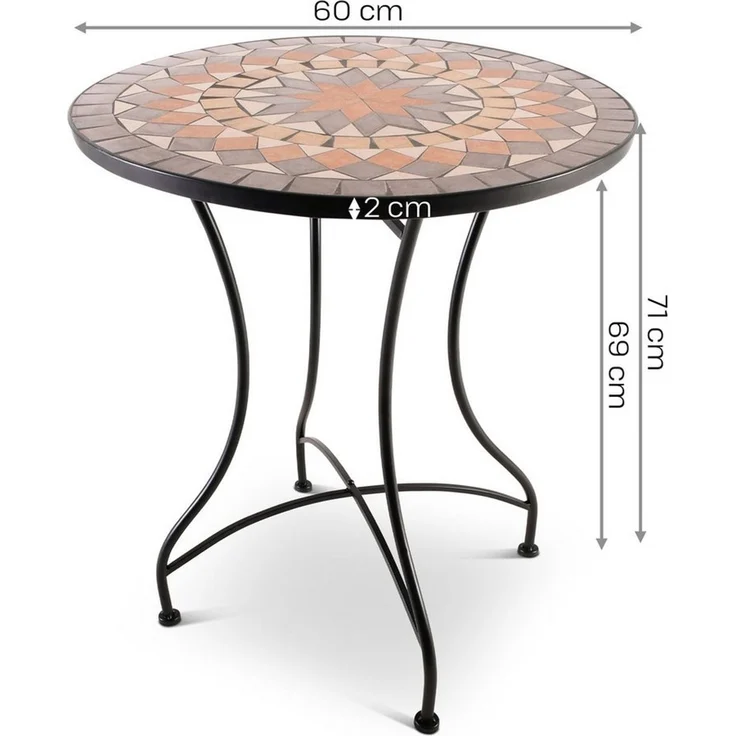 Raburg Gartentisch Mosaiktisch, Balkon- und Terrassentisch, 60 cm Ø, 72 cm hoch, Mayla (rund), liebevolle Handarbeit, Mosaikmuster, schwarzes Metallgestell – Bild 4