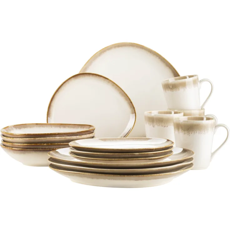Mäser 931991 Kombiservice La Sinfonia für 4 Personen, Steinzeug, beige/creme-weiß (1 Set, 16-teilig)