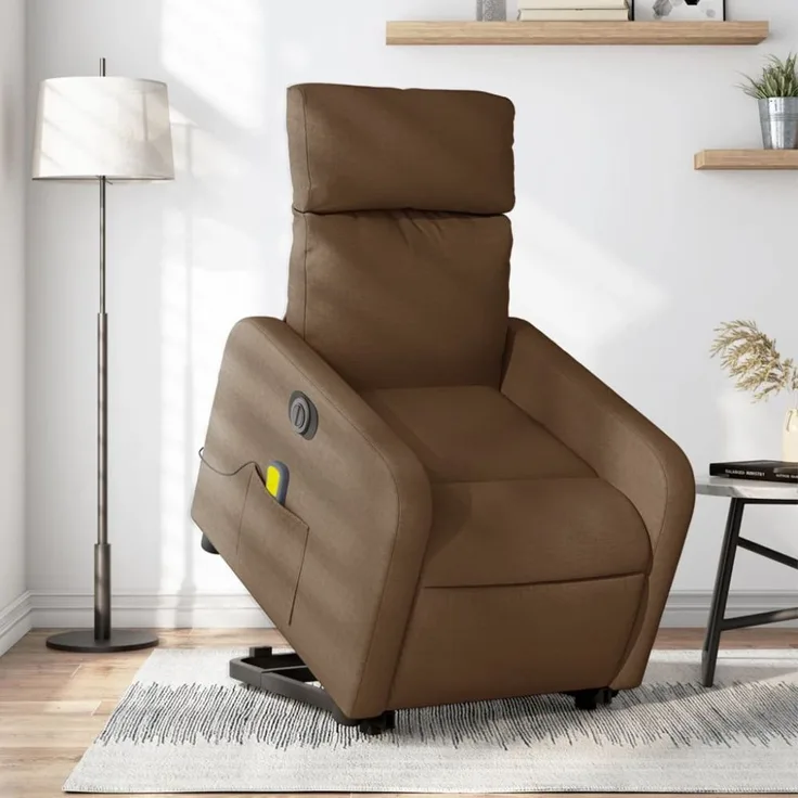 vidaXL Elektrischer Massagesessel mit Aufstehhilfe Braun Stoff 3206730