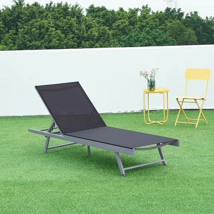 casa.pro Sonnenliege ‘Baragiano’, 5-stufig verstellbar, max. 150 kg, Aluminiumgestell, 197 x 64 x 30 cm, dunkelgrau – Bild 1