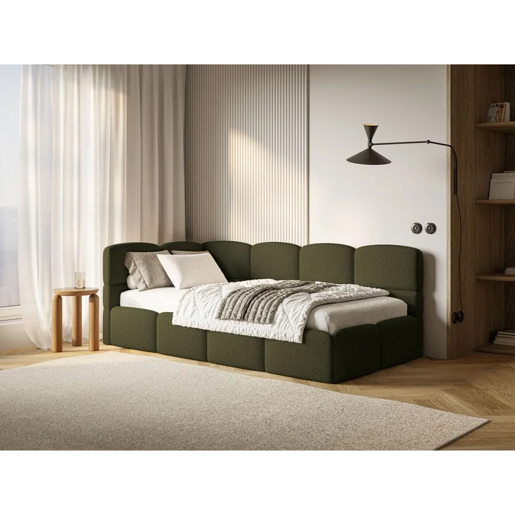 Selsey 'Cloudy' Jugendbett links, Rausfallschutz, Bouclé Olivgrün, 90x200 cm – Bild 7