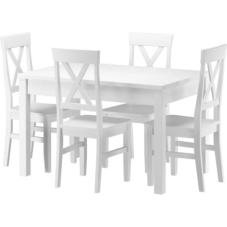 Massivholz-Essgruppe mit Tisch und 4 Stühlen Kiefer waschweiß 90.70-51 A W-Set 23 – Bild 1