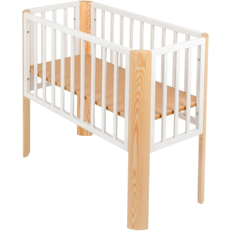 Baby Beistellbett Weiß und Natur mit Matratze, 90×40 cm – Bild 2