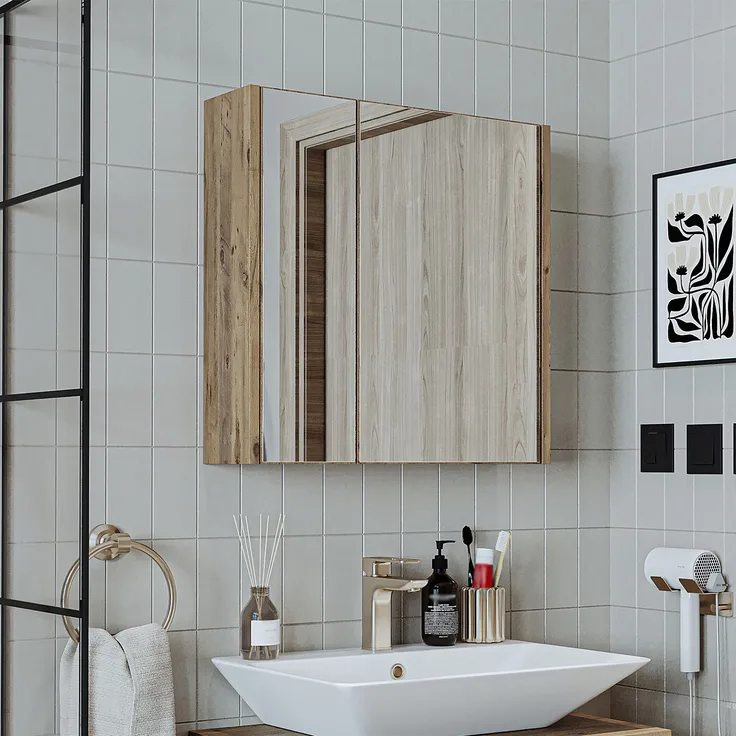 Roomart ATRIA-65 Badmöbel - nur Spiegelschrank - H 55 x B 17 x T 60 cm • Anthrazit-Eiche