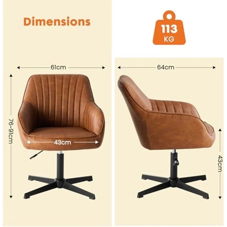 Sweetcrispy Esszimmerstühle, Küchenstuhl Drehbar & Höhenverstellbar - Leder Sessel Esstisch mit Armlehne, 360° Drehstuhl Esszimmer in Braun, 2 Stück – Bild 3