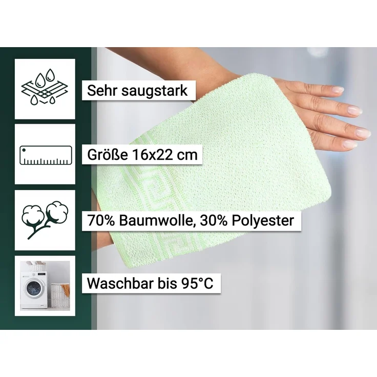 ZOLLNER 20er Set Waschlappen, grün, Mischgewebe, 16x22 cm – Bild 3