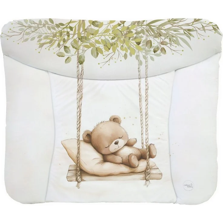 Ceba Baby® weiche Wickelauflage 75x72 cm - Baby Wickelunterlage- Wickeltischauflage für Junge und Mädchen - Wasserdicht, abwaschbar - OEKO-TEX® Standard 100 - Made in EU - Teddybär auf der Schaukel – Bild 1